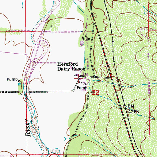 Topographic Map of Hereford Dairy Ranch, AZ