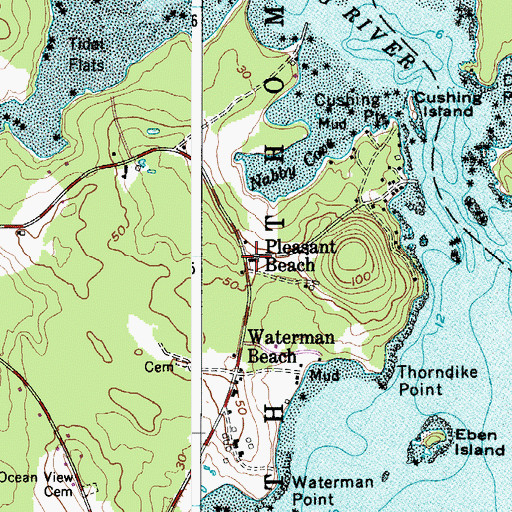 Topographic Map of Pleasant Beach, ME