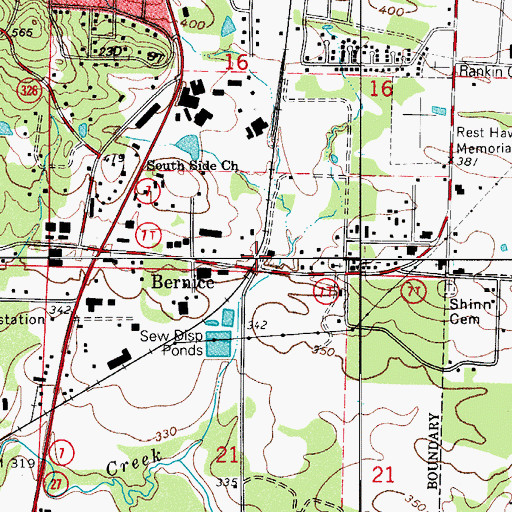 Topographic Map of Bernice, AR