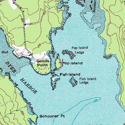 Topographic Map of Pop Island, ME