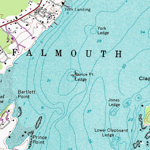 Topographic Map of Prince Point Ledge, ME
