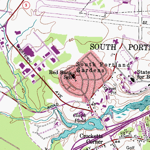 Topographic Map of Redbank Village School, ME
