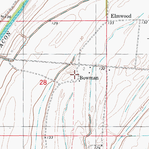 Topographic Map of Bowman, AR