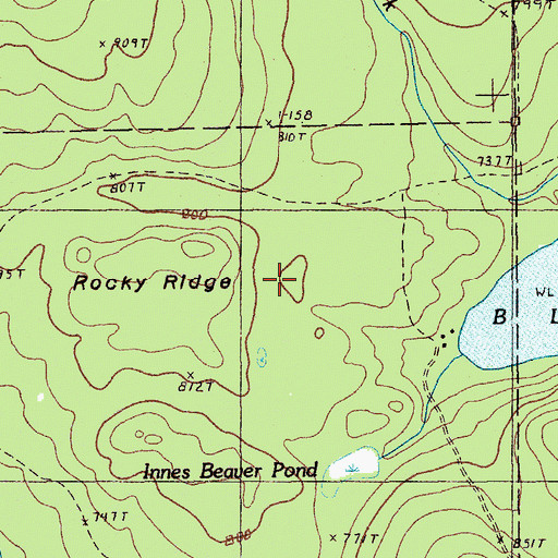 Topographic Map of Rocky Ridge, ME