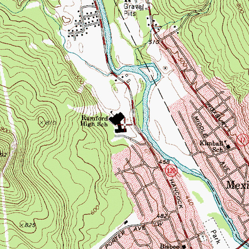 Topographic Map of Mountain Valley High School, ME
