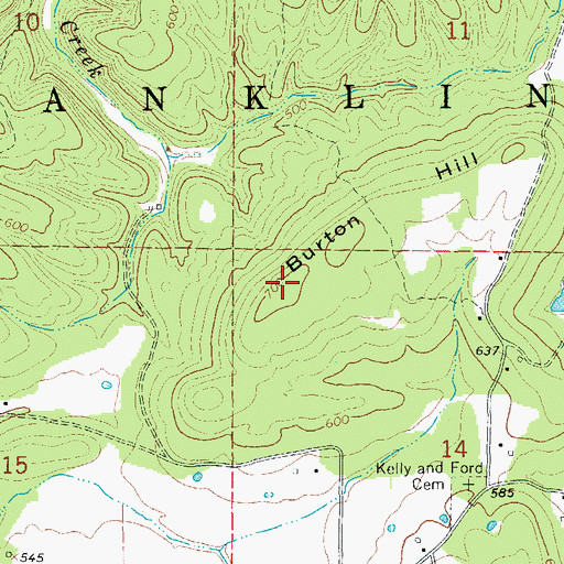 Topographic Map of Burton Hill, AR