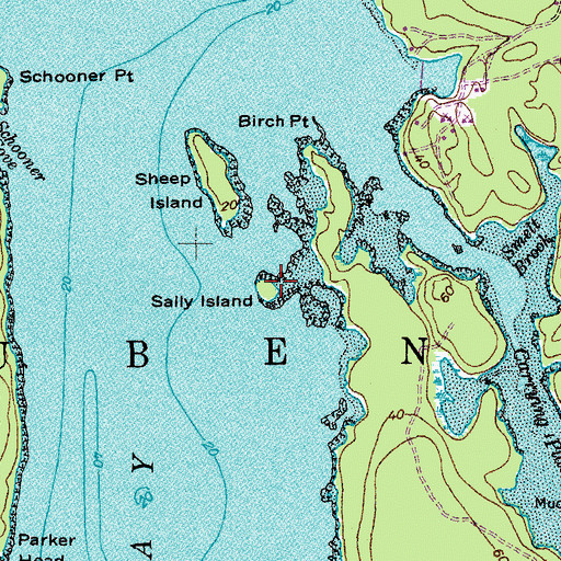Topographic Map of Sally Island, ME