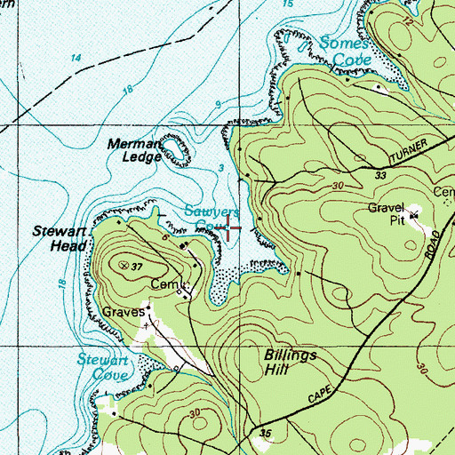 Topographic Map of Sawyers Cove, ME