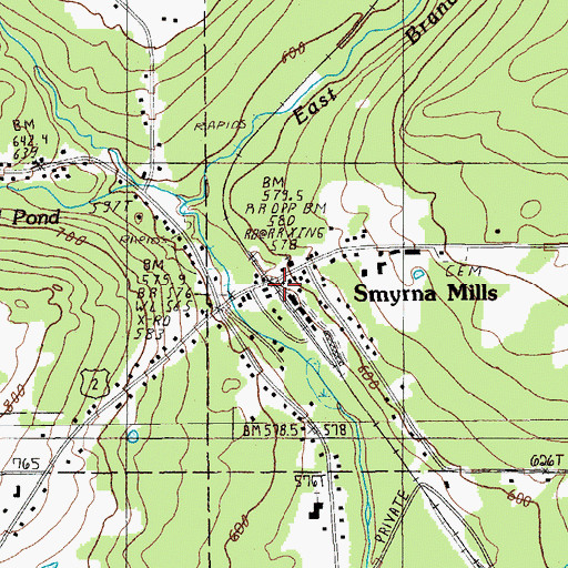 Topographic Map of Smyrna Mills, ME
