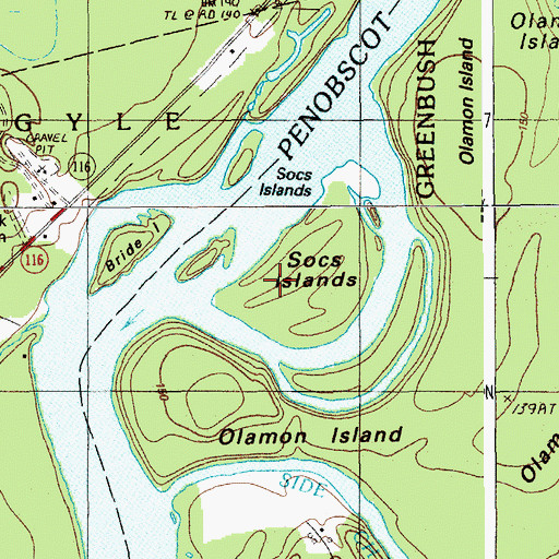 Topographic Map of Socs Island, ME