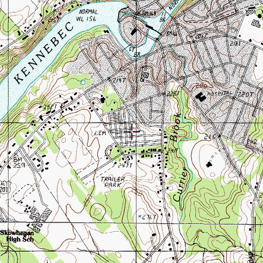 Topographic Map of Southside Cemetery, ME
