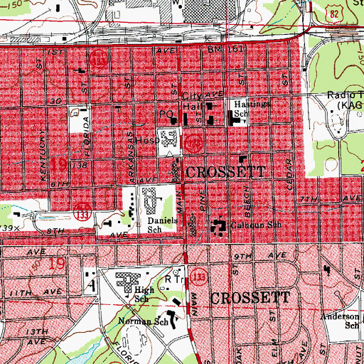Topographic Map of Crossett, AR