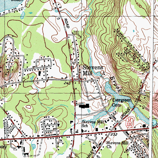Topographic Map of Stevens Mill, ME