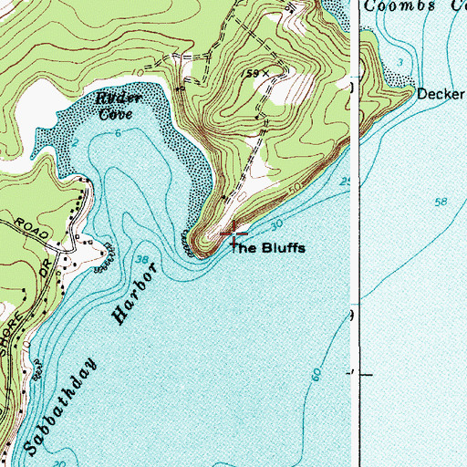 Topographic Map of The Bluffs, ME