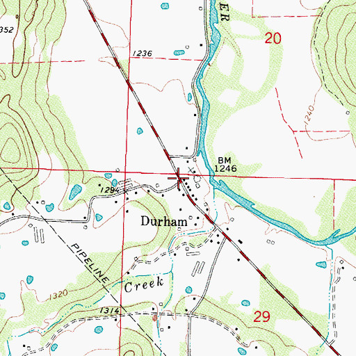 Topographic Map of Durham, AR