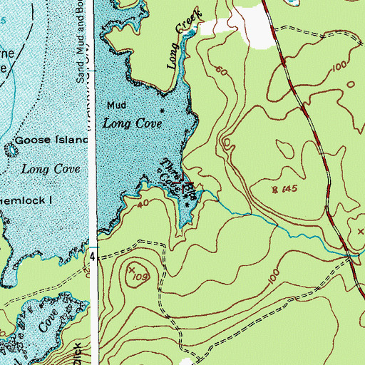 Topographic Map of Three Brooks, ME