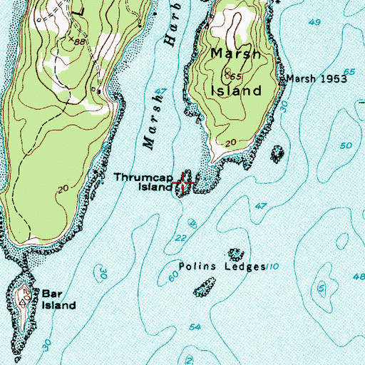 Topographic Map of Thrumcap Island, ME