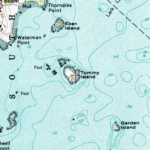 Topographic Map of Tommy Island, ME