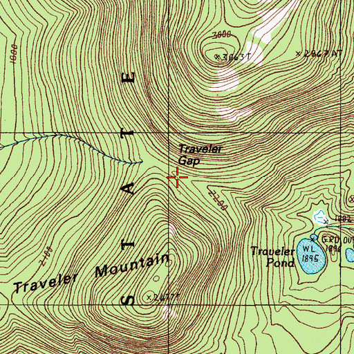 Topographic Map of Traveler Gap, ME