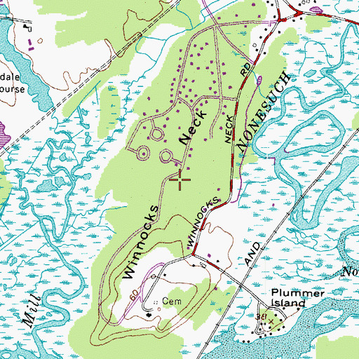 Topographic Map of Winnocks Neck, ME