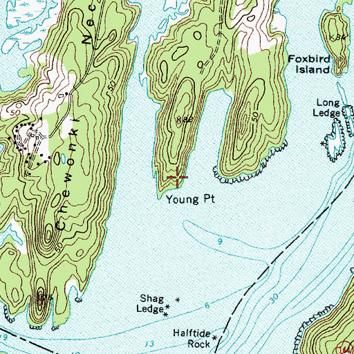 Topographic Map of Young Point, ME