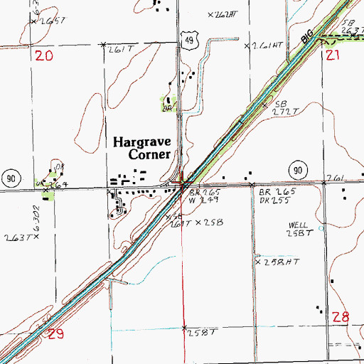 Topographic Map of Hargrave Corner, AR