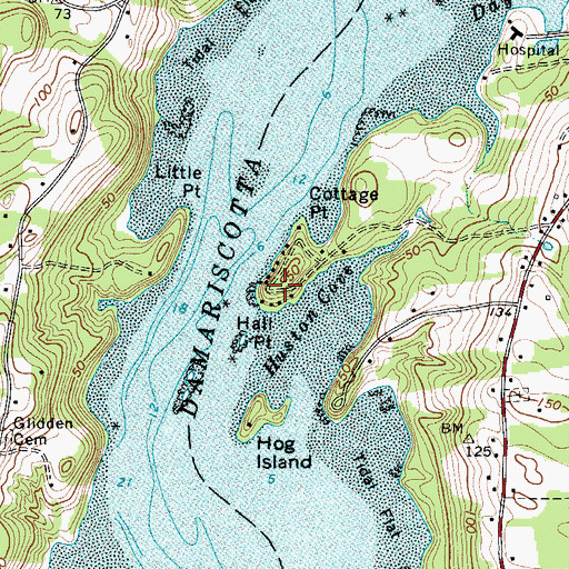 Topographic Map of Hall Point, ME