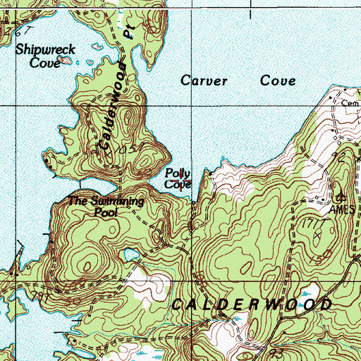 Topographic Map of Polly Cove, ME