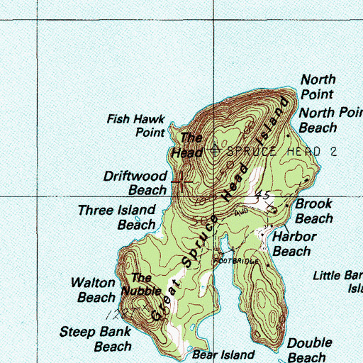 Topographic Map of Driftwood Beach, ME
