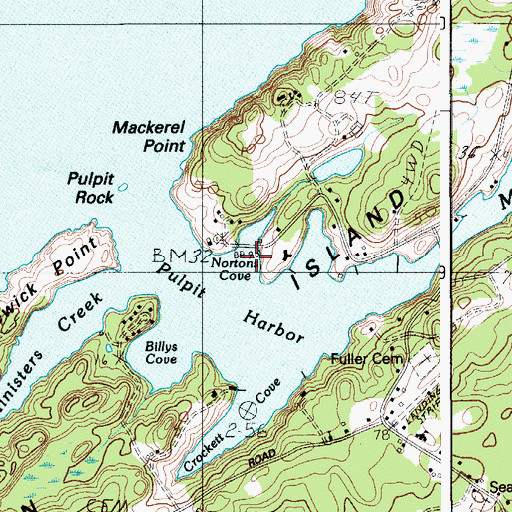 Topographic Map of Nortons Cove, ME