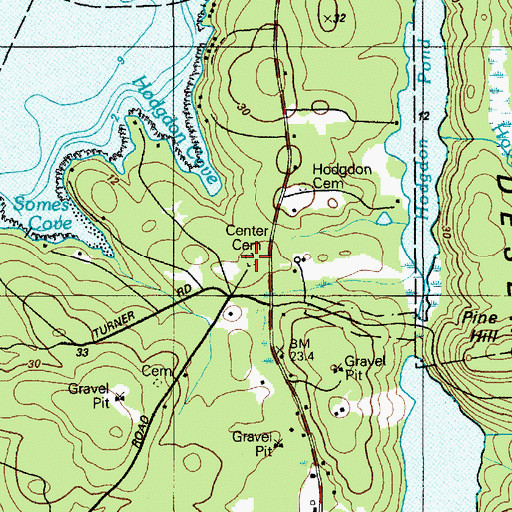 Topographic Map of Center Cemetery, ME