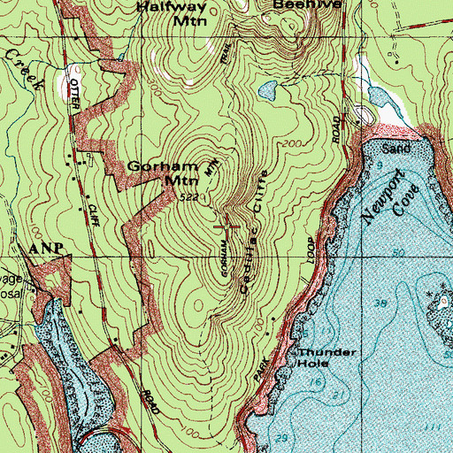 Topographic Map of Gorham Mountain Trail, ME