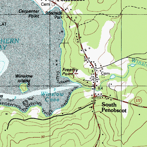 Topographic Map of Freethy Point, ME