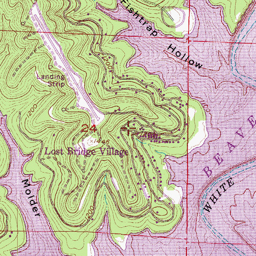 Topographic Map of Lost Bridge Village, AR