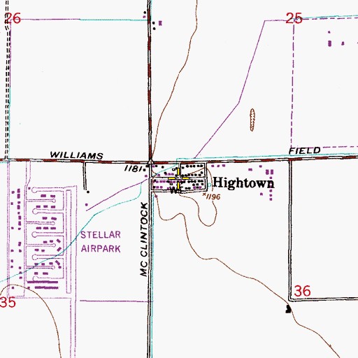 Topographic Map of Hightown, AZ