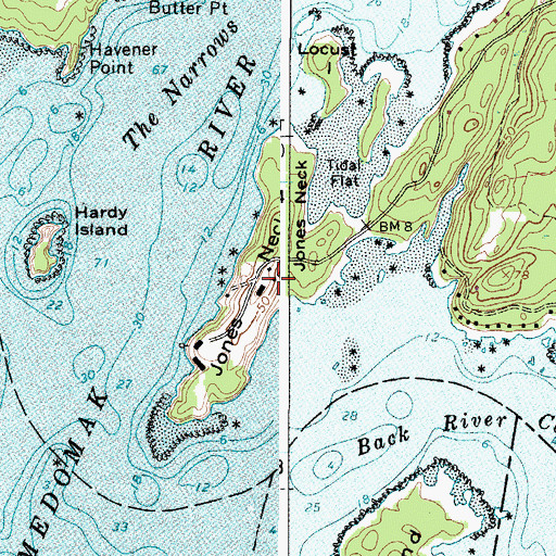 Topographic Map of Jones Neck, ME