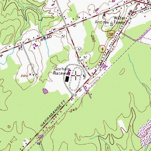 Topographic Map of Gorham Raceway, ME