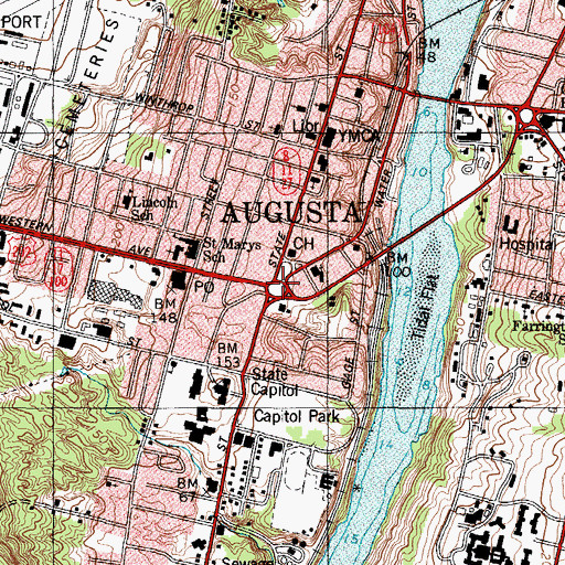 Topographic Map of Augusta, ME