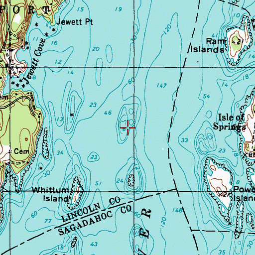 Topographic Map of Fourfoot Rock, ME