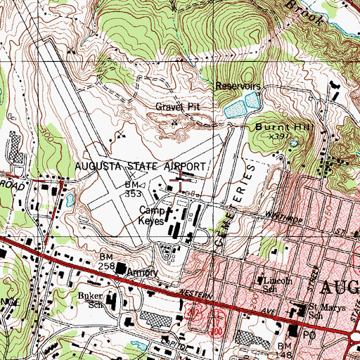 Topographic Map of Augusta State Airport, ME