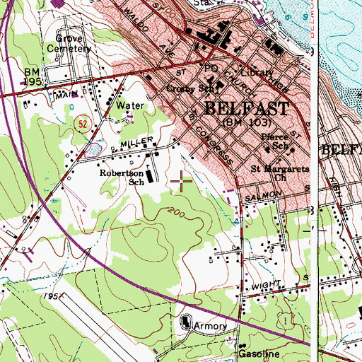 Topographic Map of WBME-AM (Belfast), ME
