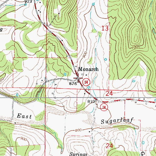 Topographic Map of Monarch, AR