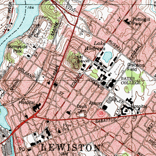 Topographic Map of WRBC-FM (Lewiston), ME