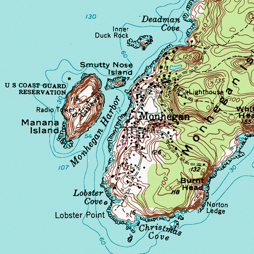 Topographic Map of Plantation of Monhegan, ME