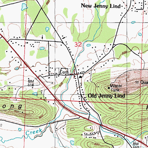 Topographic Map of Old Jenny Lind, AR