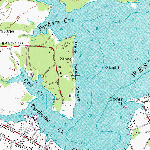 Topographic Map of Bare Neck Shore, MD