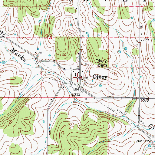 Topographic Map of Olvey, AR