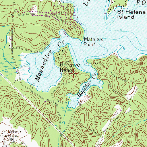 Topographic Map of Beehive Beach, MD