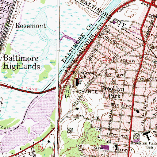 Topographic Map of Belle Grove Elementary School, MD