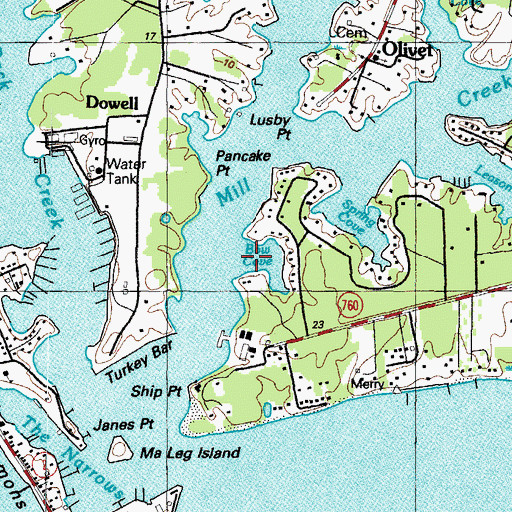 Topographic Map of Bow Cove, MD